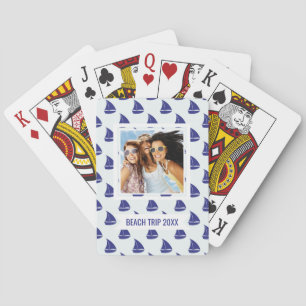 Jouw naam toevoegen Royal Blue Sailboat Pattern Pokerkaarten