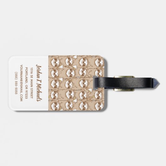 Jouw naam toevoegen | Sleuven en koffie-patroon Bagagelabel (Achterkant horizontaal)