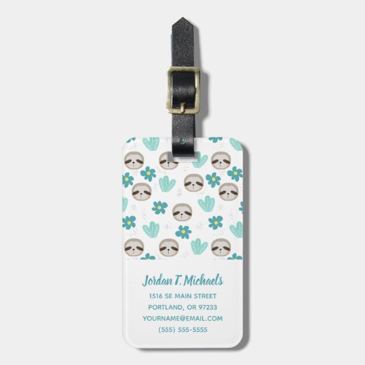 Jouw naam toevoegen | Sweet Sloth Floral Pattern Bagagelabel (Voorkant verticaal)