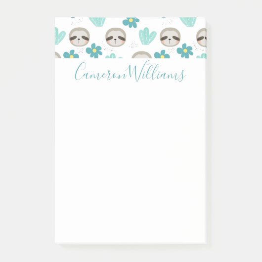 Jouw naam toevoegen | Sweet Sloth Floral Pattern Post-it® Notes (Voorkant)