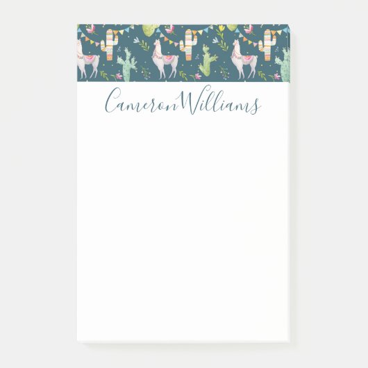 Jouw naam toevoegen | Vlagpatroon Waterverf Llama Post-it® Notes (Voorkant)