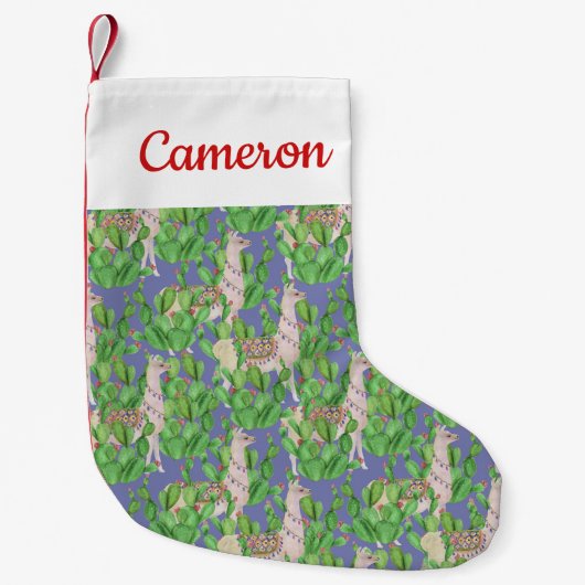 Jouw naam toevoegen | Waterverf Llama en Catus Pat Kleine Kerstsok (Voorkant)