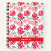 Jouw naam toevoegen | Waterverf Peony Pattern Notitieboek (Voorkant)