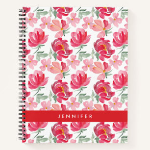 Jouw naam toevoegen   Waterverf Peony Pattern Notitieboek
