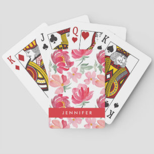 Jouw naam toevoegen   Waterverf Peony Pattern Pokerkaarten