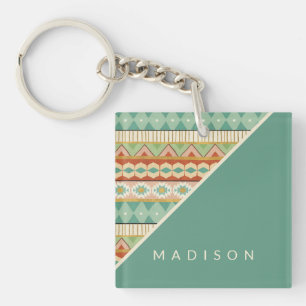 Jouw naam toevoegen   Waterverf Tribaal Patroon Sleutelhanger