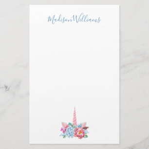 Jouw naam toevoegen   Waterverf Unicorn Floral Cro Briefpapier