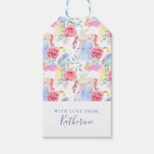 Jouw naam toevoegen   Waterverf Unicorn & Pegasus Cadeaulabel