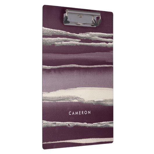 Jouw naam toevoegen | Zilver Roos Paarse Abstracte Klembord (Rechts)