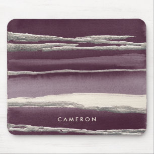 Jouw naam toevoegen   Zilver Roos Paarse Abstracte Muismat