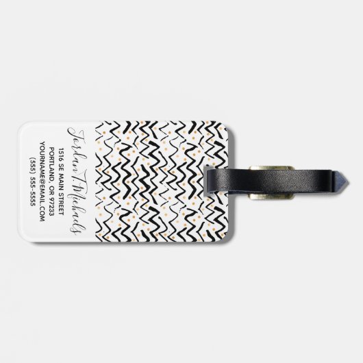 Jouw naam toevoegen | Zwarte penseelstreken en -St Bagagelabel (Achterkant horizontaal)