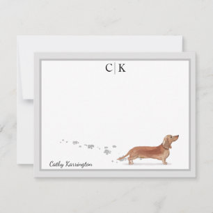 Jouw naam van bruine dachshund Gray Border Monogra Notitiekaartje