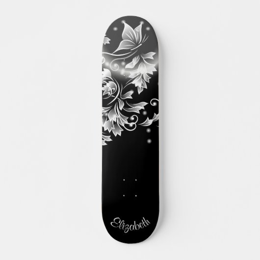 Jouw naam van zwarte en witte vlindervlinder skateboard (Voorkant)