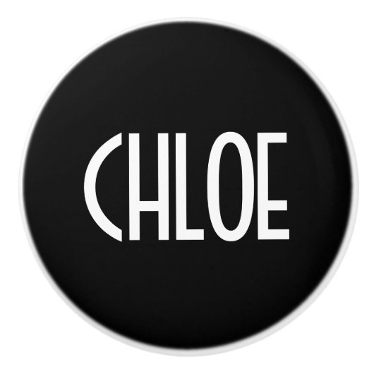 Jouw naam, Vette witte tekst | Zwart Keramische Knop (Voorkant)