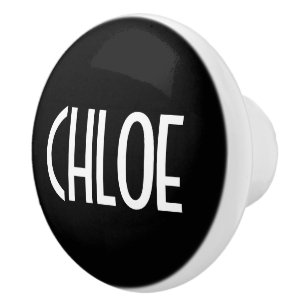 Jouw naam, Vette witte tekst   Zwart Keramische Knop