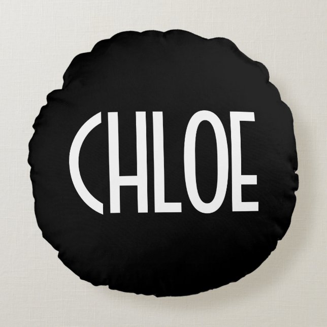 Jouw naam, Vette witte tekst | Zwart Rond Kussen (Voorkant)