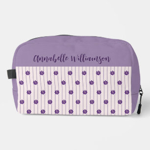 Jouw naam Violet & Blush Stripes Paarse Bloemen Toilettasje