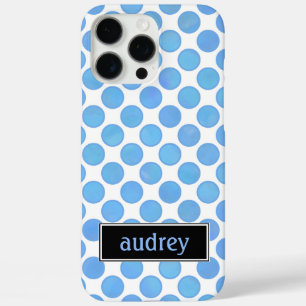 Jouw naam Waterverf Blue Polka Dot Pattern iPhone 16 Pro Max Hoesje