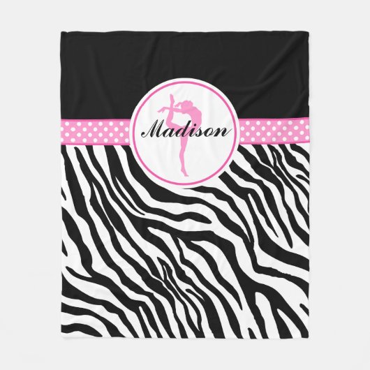 jouw naam Zebra Print Gymnastiek met roze details Fleece Deken (Voorkant)