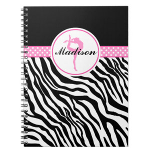 jouw naam Zebra Print Gymnastiek met roze details Notitieboek