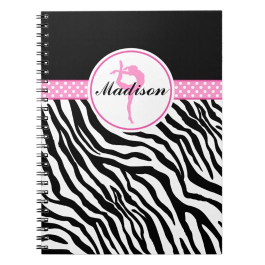 jouw naam Zebra Print Gymnastiek met roze details Notitieboek (Voorkant)