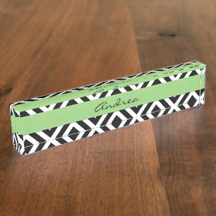 jouw naam - Zigzag Pattern, Chevron - White Black Naambordje