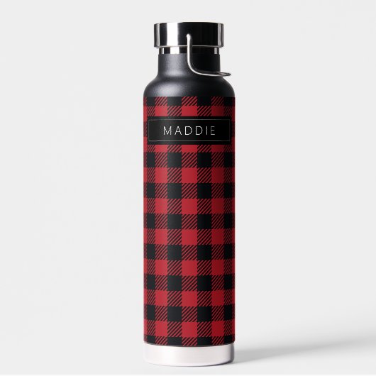 JOUW NAMEN TOEVOEGEN | Rood- en zwarte buffelcontr Waterfles (Links)