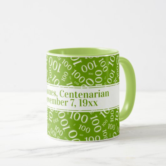 Jouw tekst: 100ste verjaardag nummer Patroon Groen Mok (Voorkant rechts)