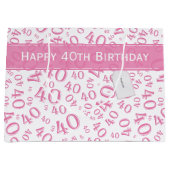 Jouw tekst: 40e roze willekeurige nummerpatroon groot cadeauzakje (Voorkant)