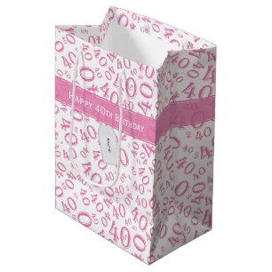 Jouw tekst: 40e roze willekeurige nummerpatroon medium cadeauzakje