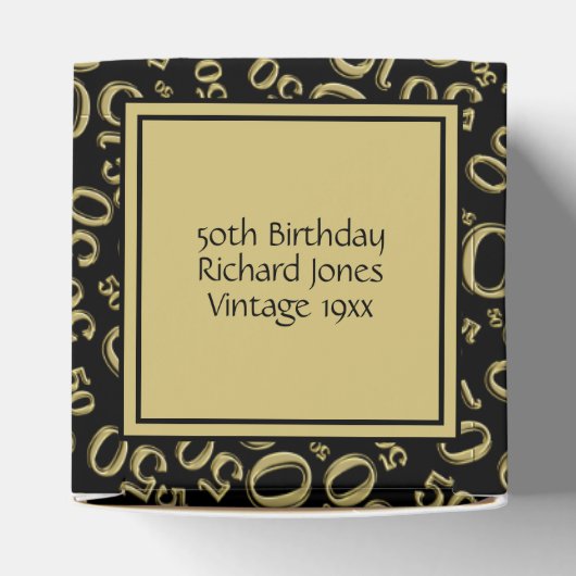 Jouw tekst 50th Birthday Number Pattern Gold/Black Bedankdoosjes (Bovenkant)