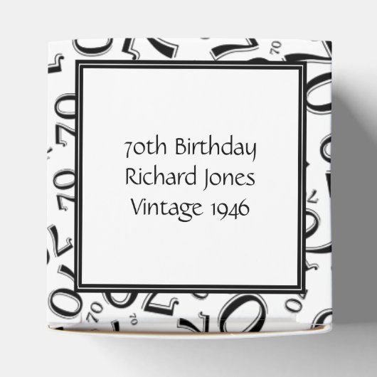 Jouw tekst 70e verjaardag nummer Patroon zwart/wit Bedankdoosjes (Bovenkant)