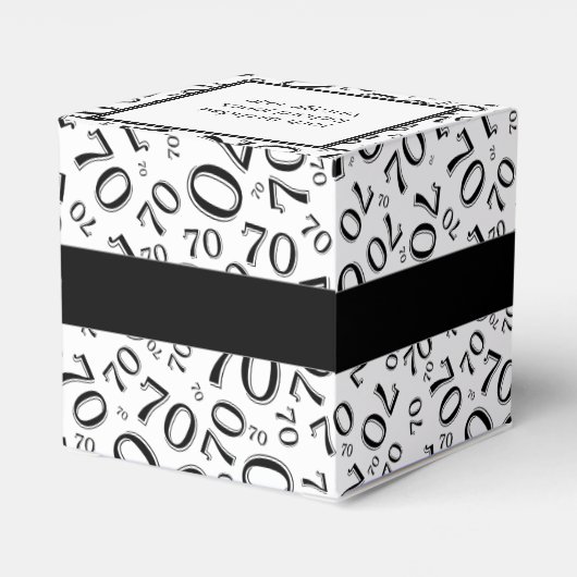 Jouw tekst 70e verjaardag nummer Patroon zwart/wit Bedankdoosjes (Achterkant)