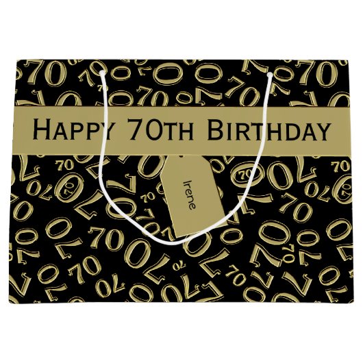 Jouw tekst: 70e verjaardag zwart/goudnummer 70 large cadeautasje (Voorkant)