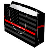 jouw tekst - Aangepaste Thin Red Line Grey Amerika Large Cadeautasje (Achterkant Gekanteld)