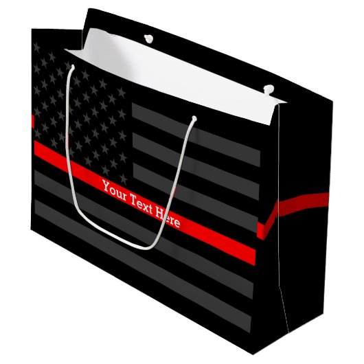 jouw tekst - Aangepaste Thin Red Line Grey Amerika Large Cadeautasje (Voorkant Gekanteld)