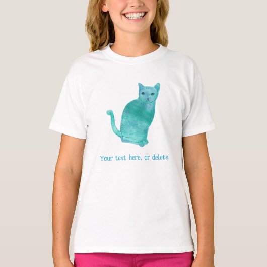 Jouw tekst Abstracte Turquoise Cat tshirts (Voorkant)