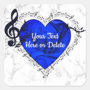 Jouw tekst Blue Heart Treble Clef Muziek op Marmer Vierkante Sticker