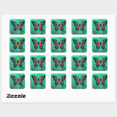 Jouw tekst Bright Roze en Blauwe Butterfly Turquoi Vierkante Sticker (Vel)