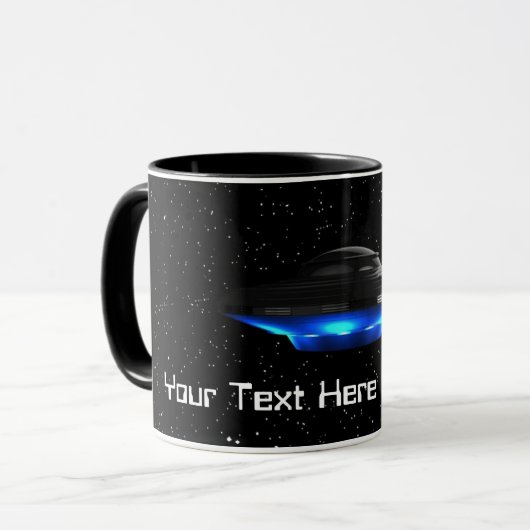 Jouw tekst Cool Blue Alien Vliegende Schotel Ruimt Mok (Voorkant links)