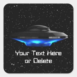 Jouw tekst Cool Blue Alien Vliegende Schotel Ruimt Vierkante Sticker