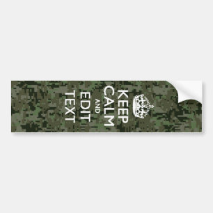 Jouw Tekst Digitaal Camouflage Woodland Keep Calm Bumpersticker