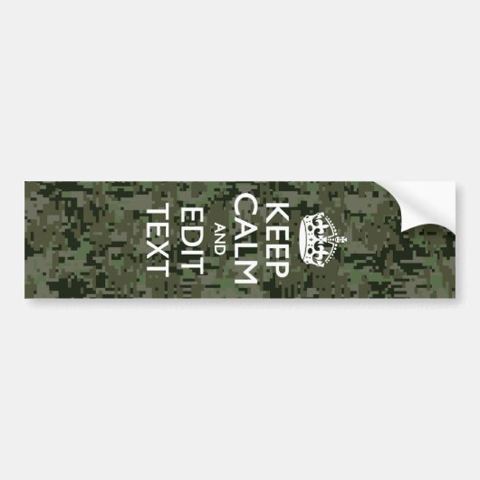 Jouw Tekst Digitaal Camouflage Woodland Keep Calm Bumpersticker (Voorkant)