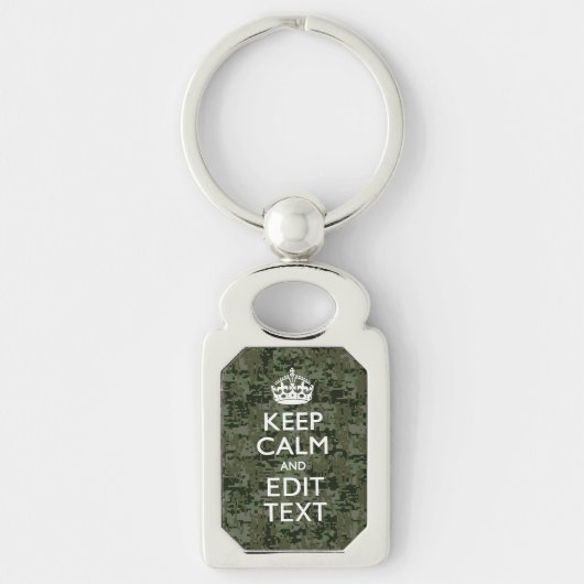 Jouw tekst Digital Camouflage Olive Green Keep Cal Sleutelhanger (Voorkant)