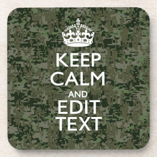 Jouw tekst Digital Camouflage Woodland Keep Calm Bier Onderzetter