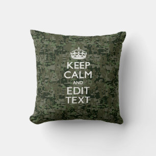 Jouw tekst Digital Camouflage Woodland Keep Calm Kussen