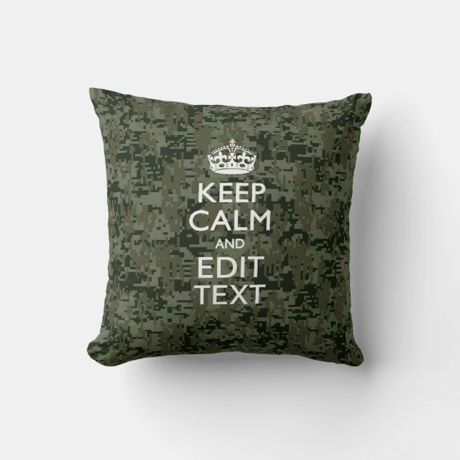 Jouw tekst Digital Camouflage Woodland Keep Calm Kussen (Voorkant)
