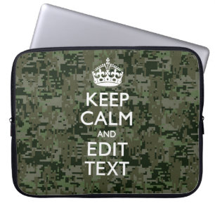 Jouw tekst Digital Camouflage Woodland Keep Calm Laptop Sleeve