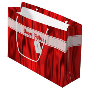 Jouw tekst Elegant Happy Birthday Red Satin Groot Cadeauzakje