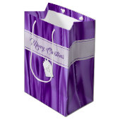 Jouw tekst | Elegant Kerstmis Paars Satin Medium Cadeauzakje (Voorkant Gekanteld)